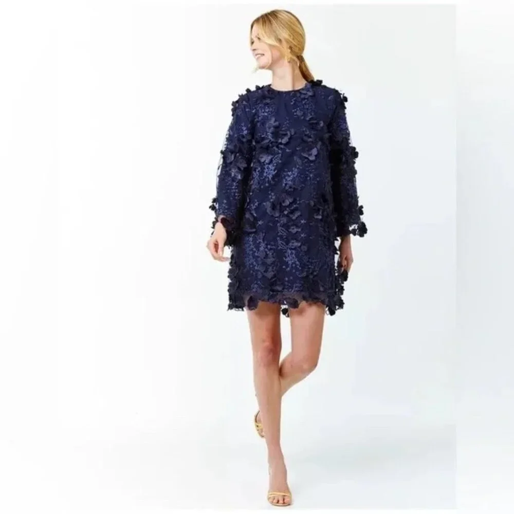 Mestiza New York The Flora A-Line Mini Dress Navy Blue Long Flare Sleeve Med